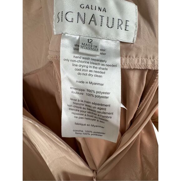 NWOT Galina Signature Champagne Sleeveless Bridesmaid Dress Size 12 Draped Satin - Picture 9 of 14